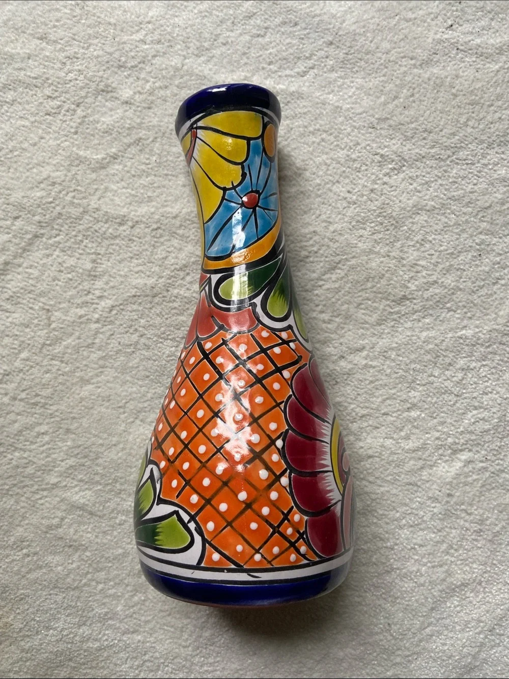 Talavera Style Vase Hand Painted Ceramic Signed Mexico